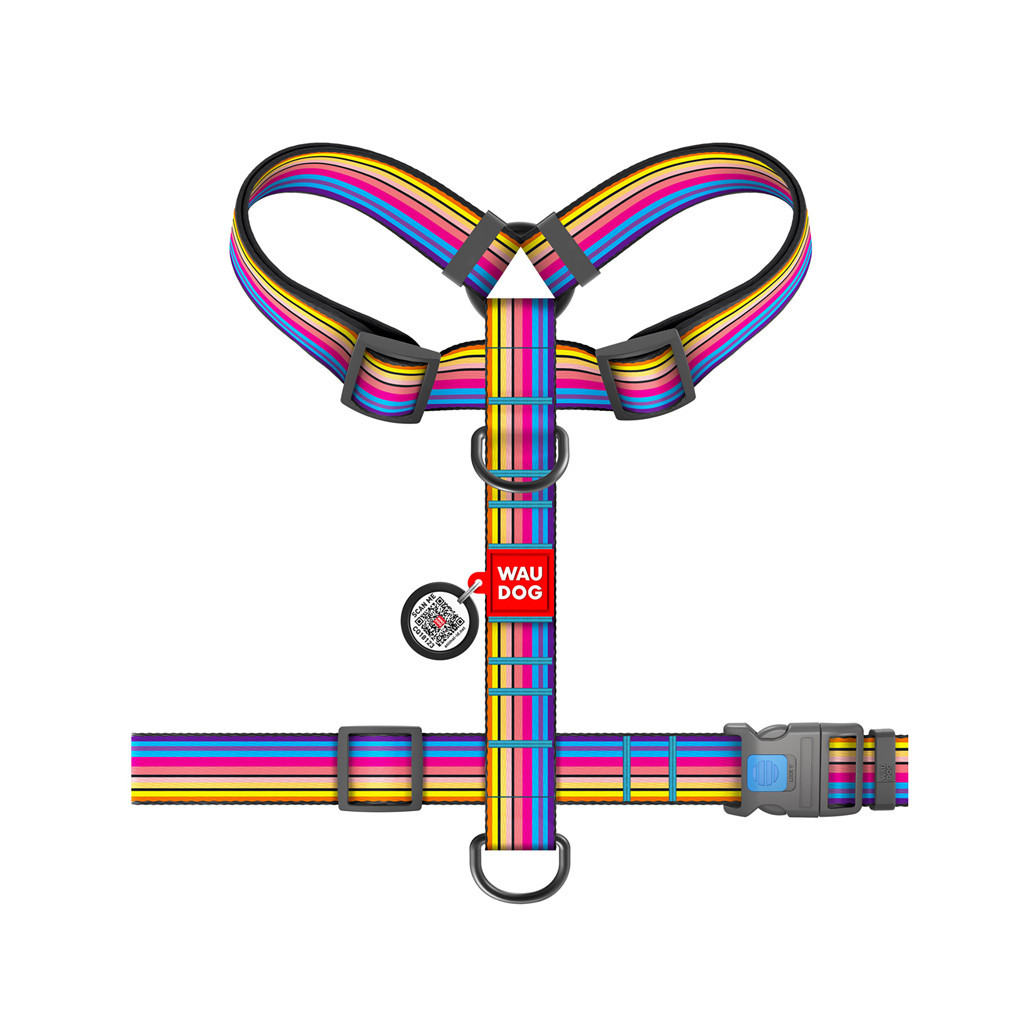 Шлея для собак WAUDOG Nylon анатомічна H-подібна з QR-паспортом "Лінія 1" пластиковий фастекс XL (323-0006) - изображение 2