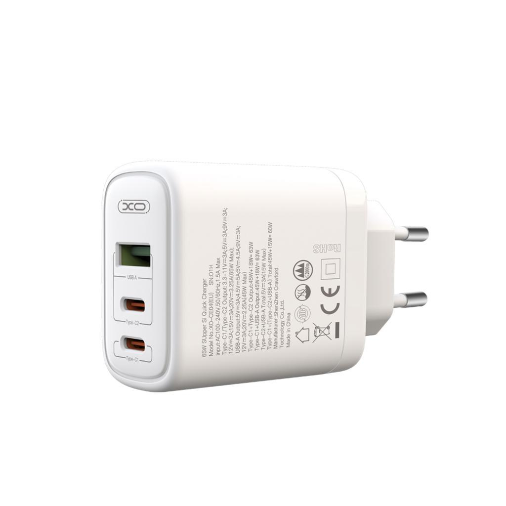 Зарядний пристрій XO 2xUSB-C PD65W + 1xUSB 45W white (СE04-WH) - зображення 3