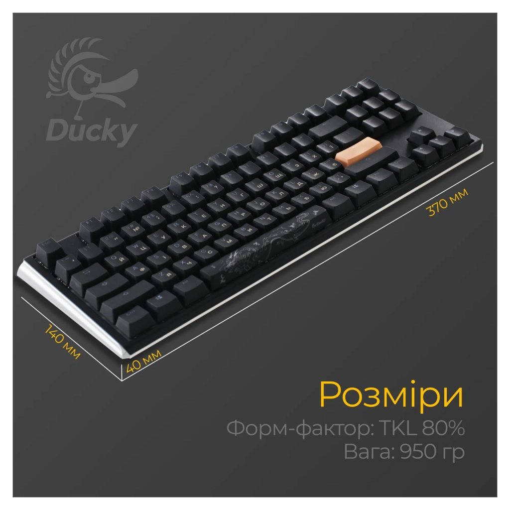 Клавіатура Ducky One 3 TKL Cherry MX Speed Silver RGB UA USB Black (DKON2187ST-PUAPXCLAWSC1) - зображення 11