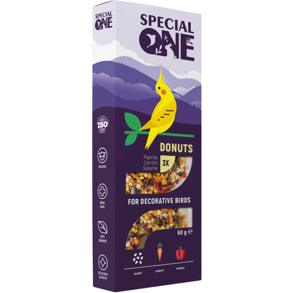 Вітаміни для птахів Special One Пончики «Паприка, морква, кунжут» 60 г (4823082425174) - изображение 1
