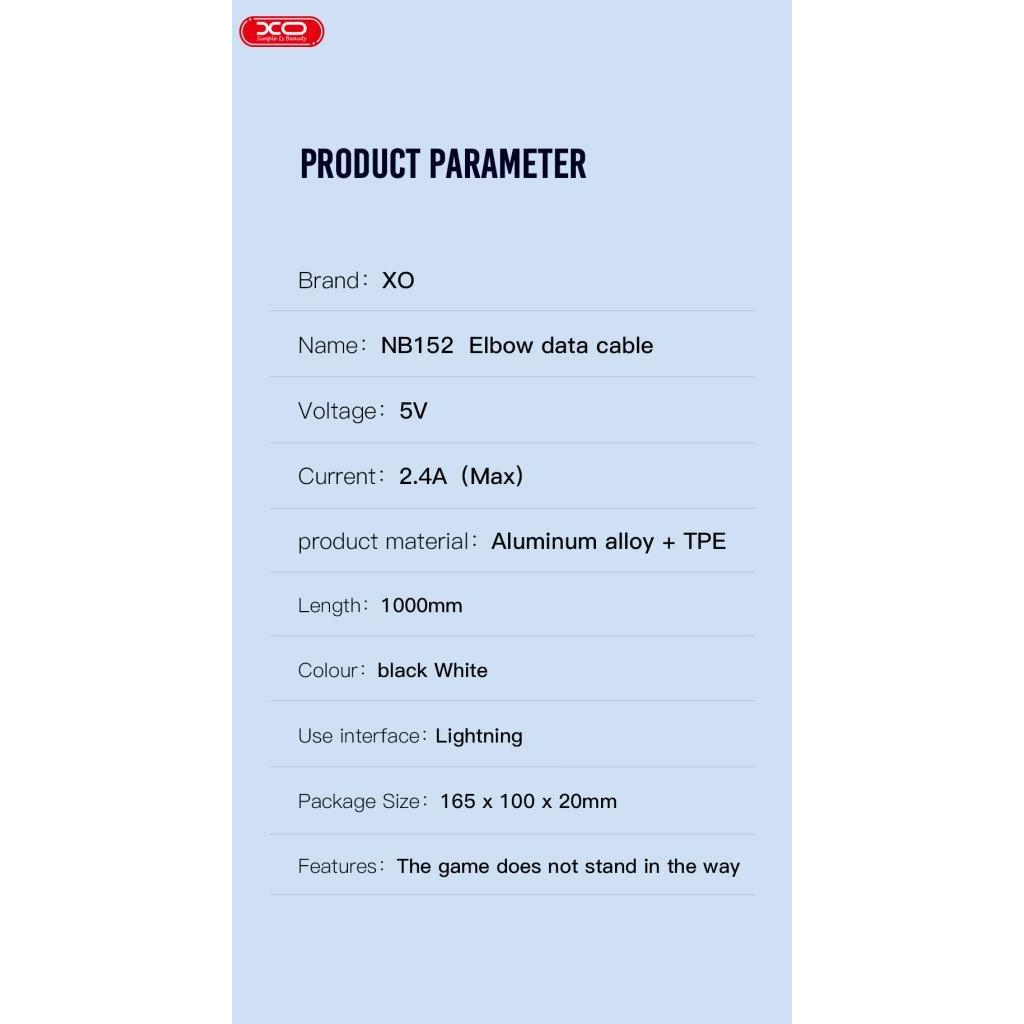 Дата кабель USB 2.0 AM to Lightning 1.0m 2.4A 90° corner white XO (NB152-L-1-WH) - зображення 2