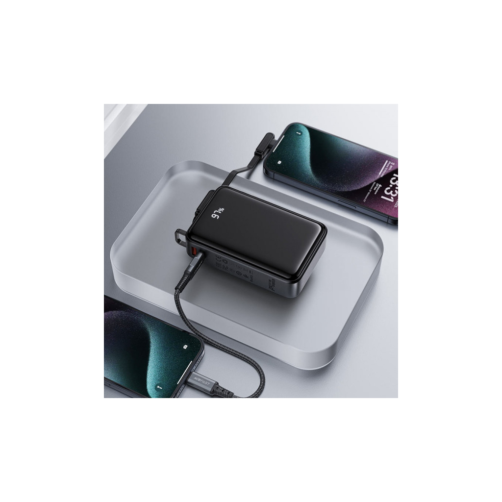 Батарея універсальна Acefast 20000mAh 67W PD/3.0, 20В/3.35A Type-C, USB-A, with cable, Li-ion M4 Black (6974316282723) - изображение 7