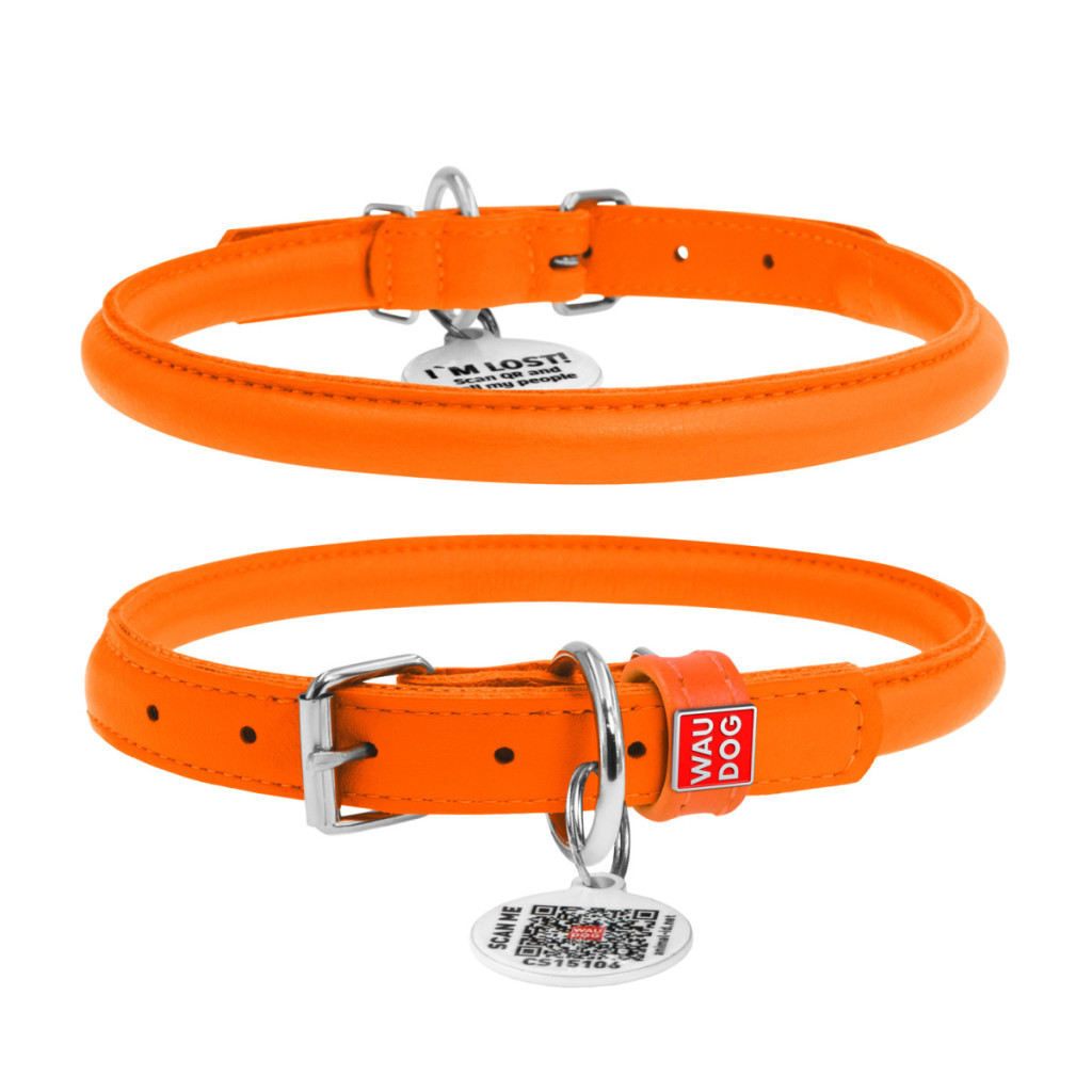 Нашийник для тварин WAUDOG Glamour з QR паспортом, круглий, M помаранчевий (35064) - зображення 1