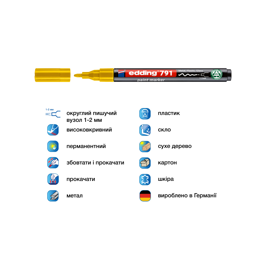 Маркер Edding Paint e-791 1-2 мм круглий жовтий (e-791/05n) - зображення 2