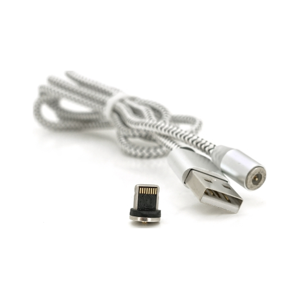 Дата кабель USB 2.0 to Lightning 1.0m 2A magnetic nylon silver PiPo (18168) - зображення 3