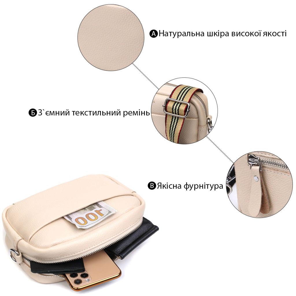 Сумка Vintage Жіноча на плече з натуральної шкіри Біла (22121) - зображення 4