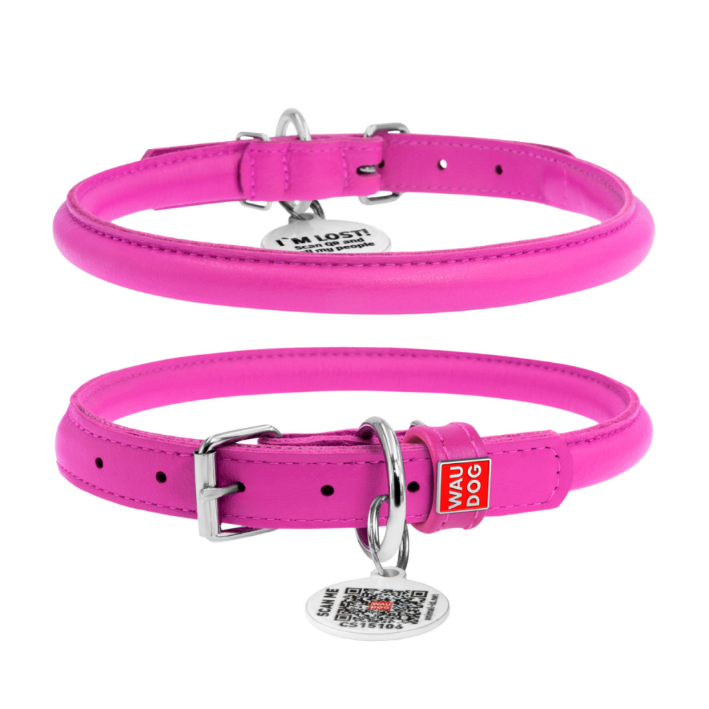 Нашийник для тварин WAUDOG Glamour з QR паспортом, круглий, XS d8 мм Д 20-25 см рожевий (22407) - зображення 1