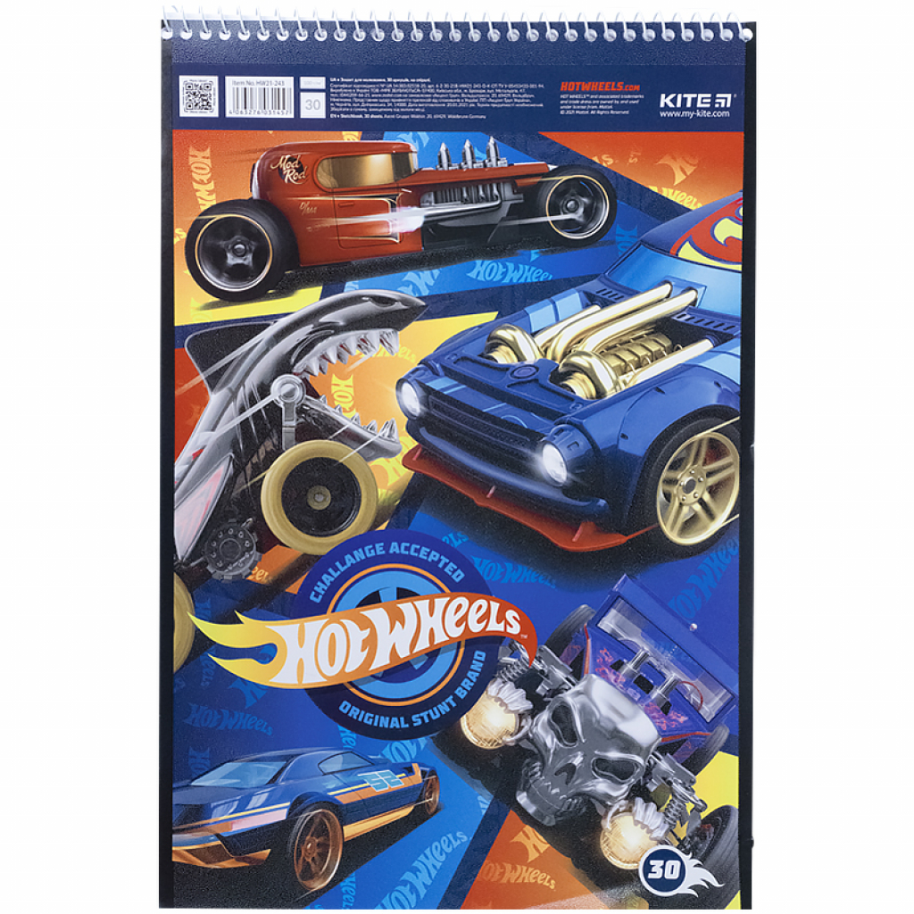 Альбом для малювання Kite Hot Wheels спіраль 30 аркушів 4 дизайни (HW21-243) - зображення 2