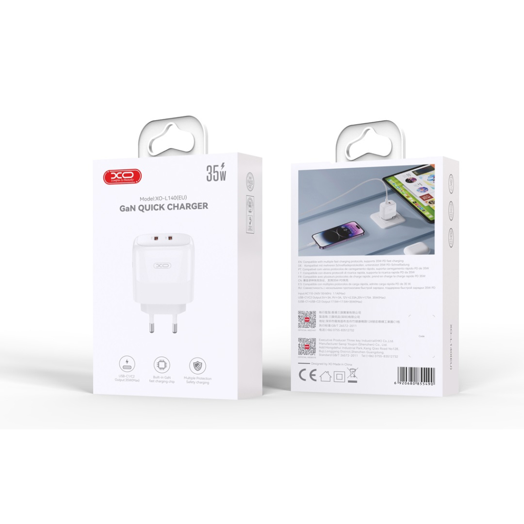 Зарядний пристрій XO L140 35W 2xUSB-C PD White (L140_White) - зображення 4