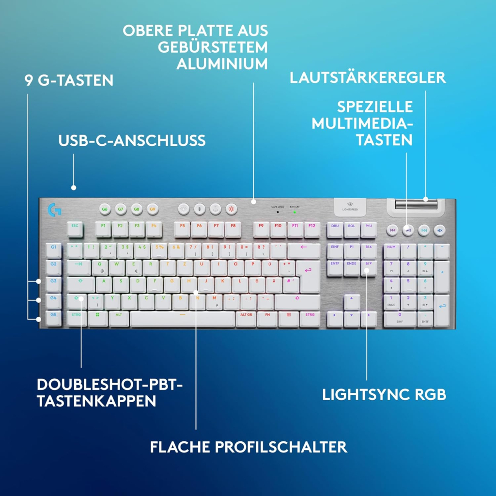 Клавіатура Logitech G915 X Lightspeed Switch-Tactile Wireless/Bluetooth/USB UA White (920-012690) - зображення 8