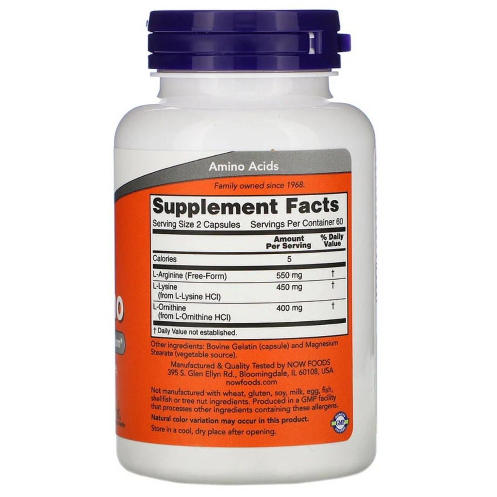 Амінокислота Now Foods Комплекс Амінокислот, Аргінін, Лізін, Орнітін, Три-Амін (NOW-00152) - зображення 2