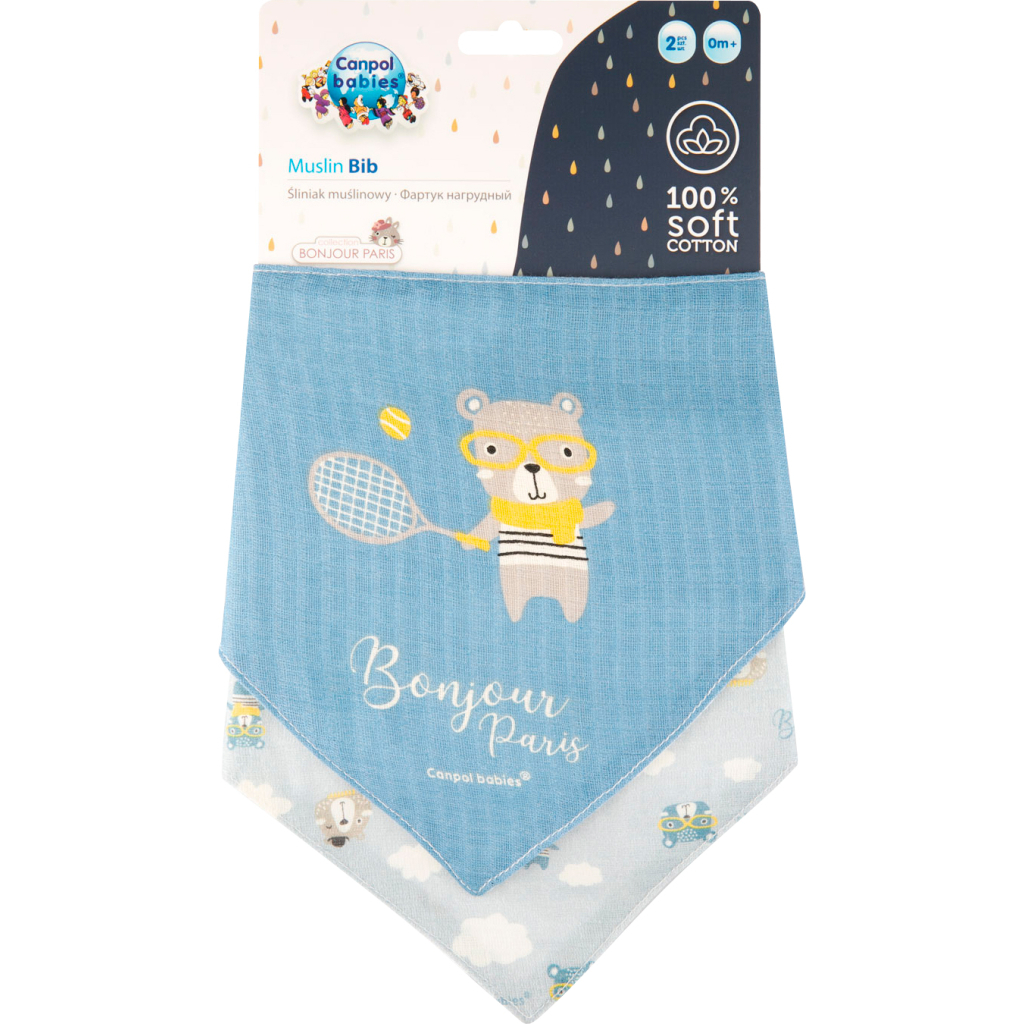 Слинявчик Canpol babies Bonjour Paris 2 шт Блакитний (26/900_blu) - изображение 1