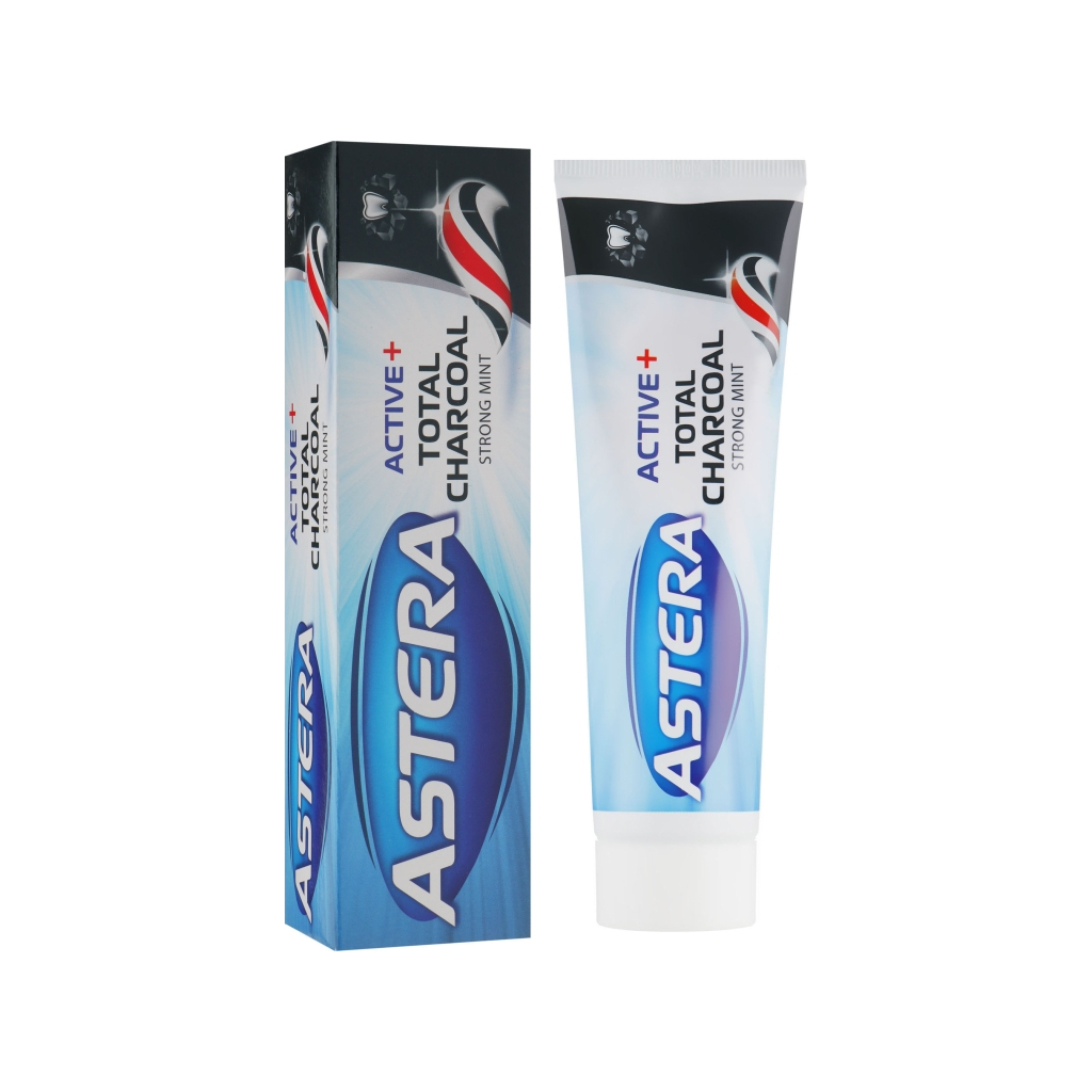 Зубна паста Astera Active+ Total Charcoal Комплексний догляд з активованим вугіллям 100 мл (3800013511312) - зображення 2
