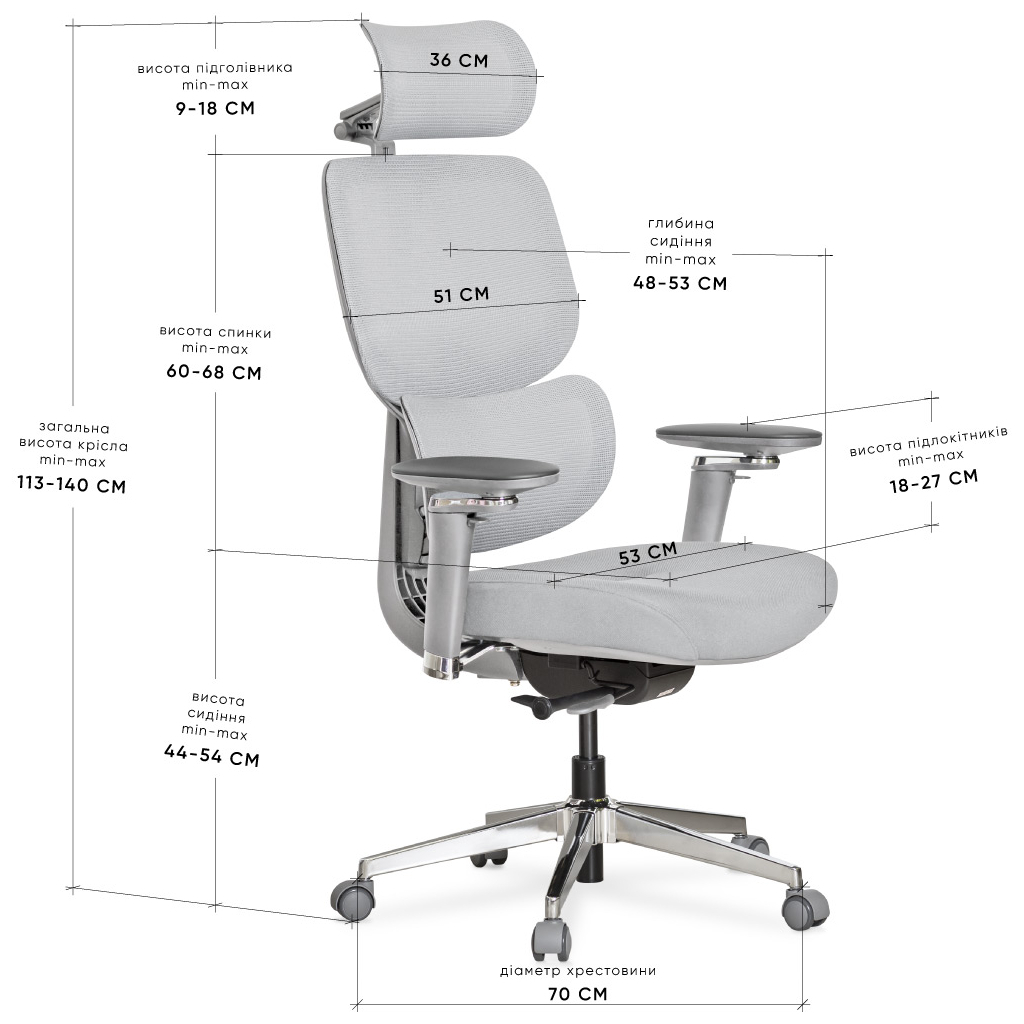 Офісне крісло Mealux D2 Air Fabric Grey (HF-D2 F/G) - зображення 10