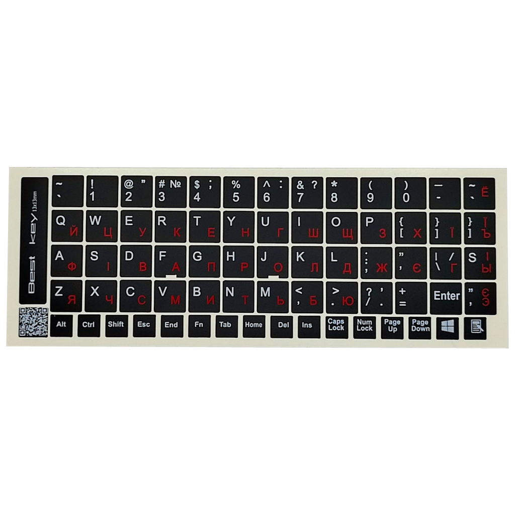 Наклейка на клавіатуру BestKey непрозора чорна, 68, червоний (BK13RED/025) - изображение 1