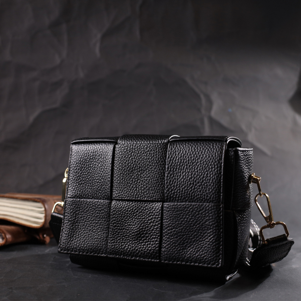 Сумка Vintage Жіноча з плетіннями з натуральної шкіри Чорна (22313) - зображення 7