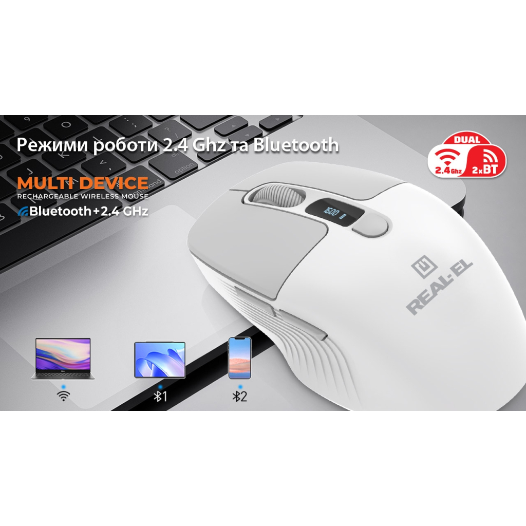 Мишка REAL-EL RM-480W Wireless/Bluetooth White (EL123200050) - зображення 11