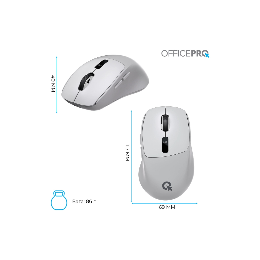 Мишка OfficePro M398G Wireless/Bluetooth Gray (M398G) - зображення 12