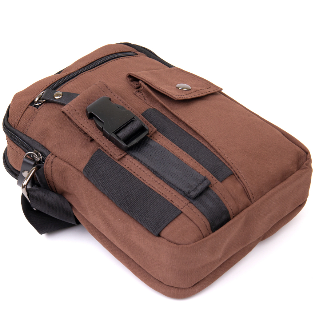 Сумка Vintage Текстильна чоловіча на два відділення Коричнева (20661) - зображення 5