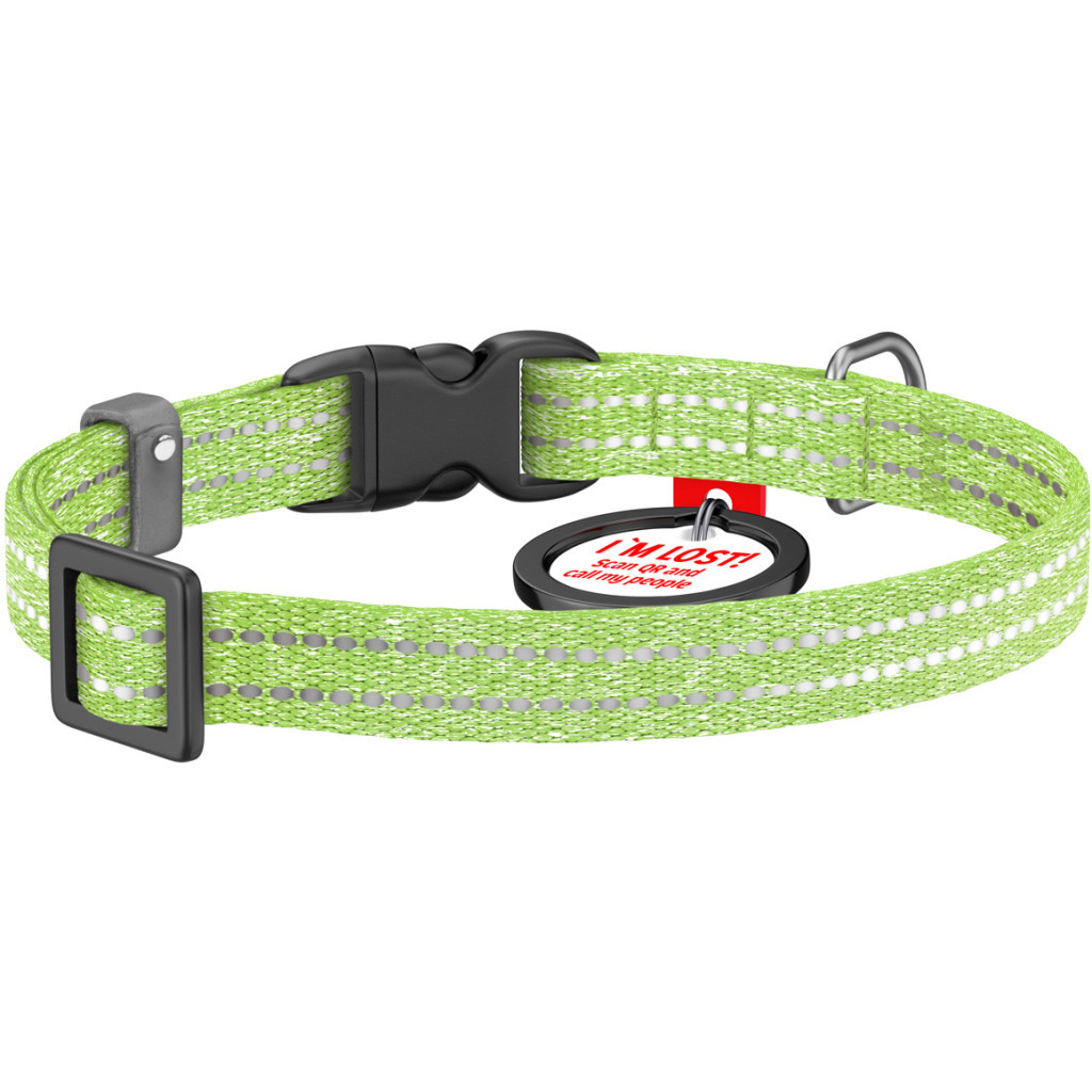 Нашийник для тварин WAUDOG Re-cotton з QR паспортом для котів та дрібних порід собак XS салатовий (16405) - зображення 2