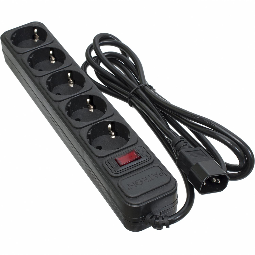 Мережевий фільтр живлення Patron 2 m3*1mm2 (SP-1055U) 5 розеток BLACK (EXT-PN-SP-1055U) - зображення 1