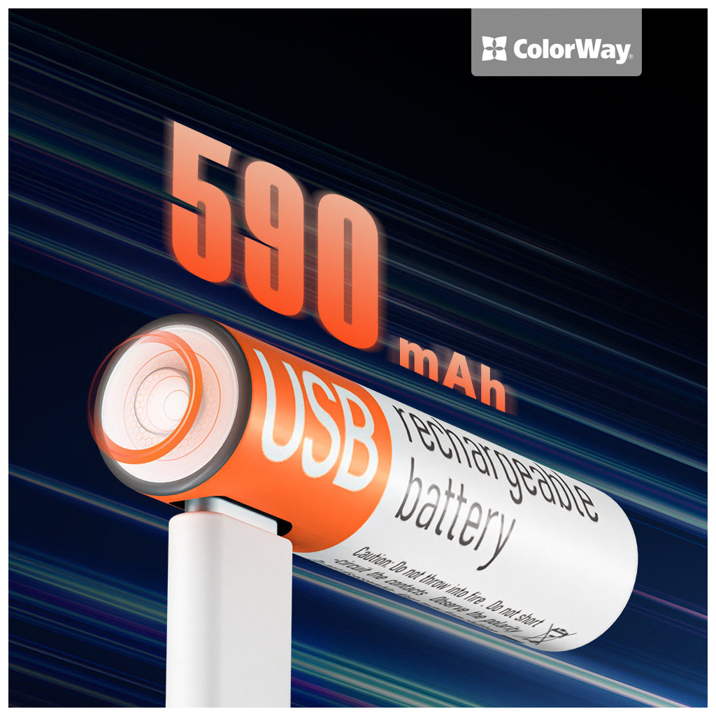 Акумулятор ColorWay AAА USB-С 590 mAh 1.5V (2шт) (Li-Polymer) (CW-UBAAA-09) - зображення 4