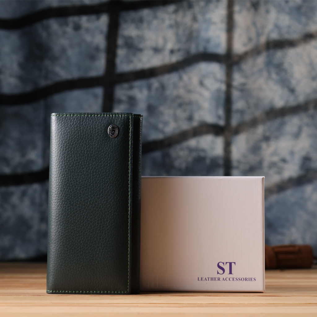 Гаманець ST Leather З натуральної шкіри Зелений (23086) - зображення 11