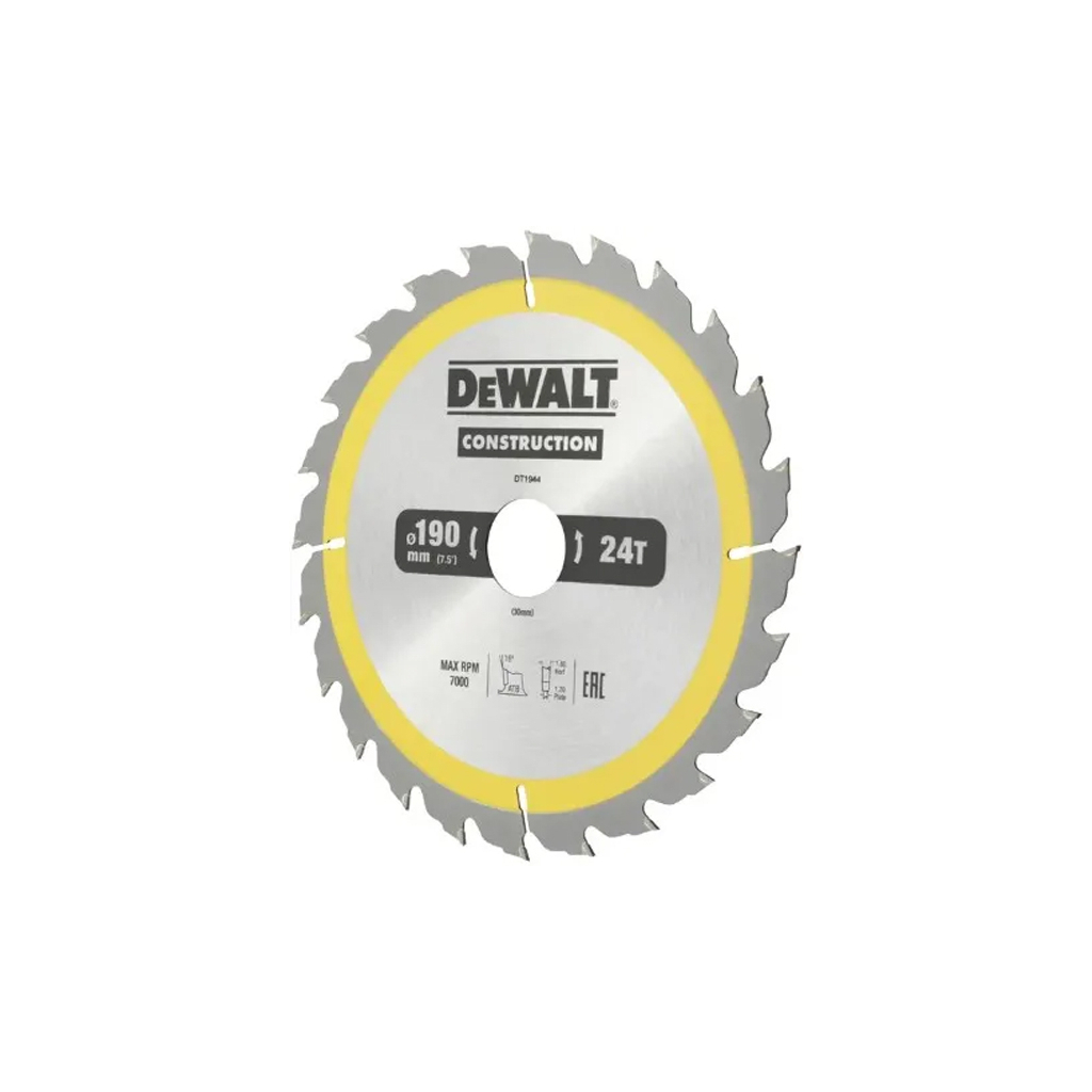 Диск пильний DeWALT CONSTRUCTION 190 х 30 мм, 24z (ATB), 16 градусів (DT1944) - зображення 2