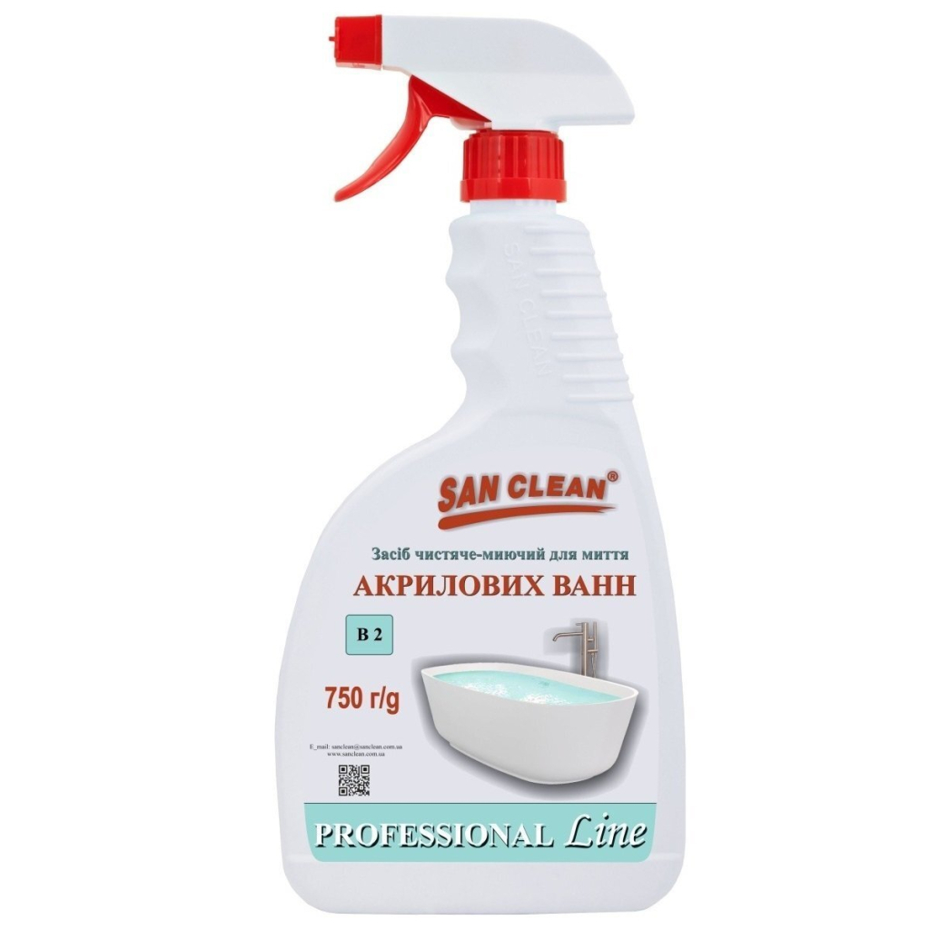 Спрей для чищення ванн San Clean Prof Line для миття акрилових ванн 750 г (4820003544235) - зображення 1