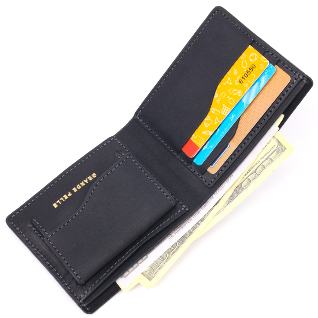 Портмоне Grande Pelle Шкіряне портмоне Слава ЗСУ Чорне (16734) - зображення 6