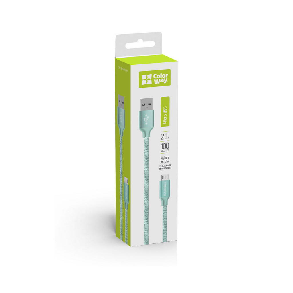 Дата кабель USB 2.0 AM to Micro 5P 1.0m mint ColorWay (CW-CBUM002-MT) - зображення 3