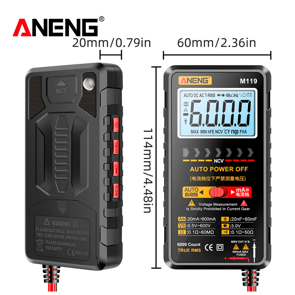 Цифровий мультиметр ANENG M119, V, A, R, C, T, F, функція hFE (M119) - зображення 5