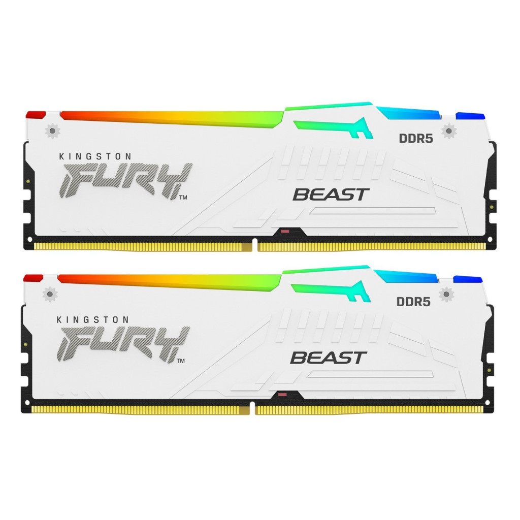 Модуль пам'яті для комп'ютера DDR5 64GB (2x32GB) 5600 MHz Beast White RGB Kingston Fury (ex.HyperX) (KF556C36BWEAK2-64) - зображення 1