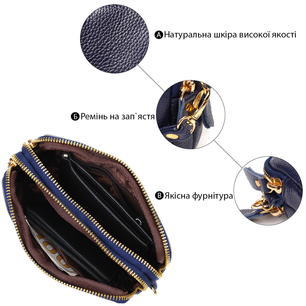 Сумка Vintage На два відділення з натуральної шкіри Синя (22089) - зображення 5