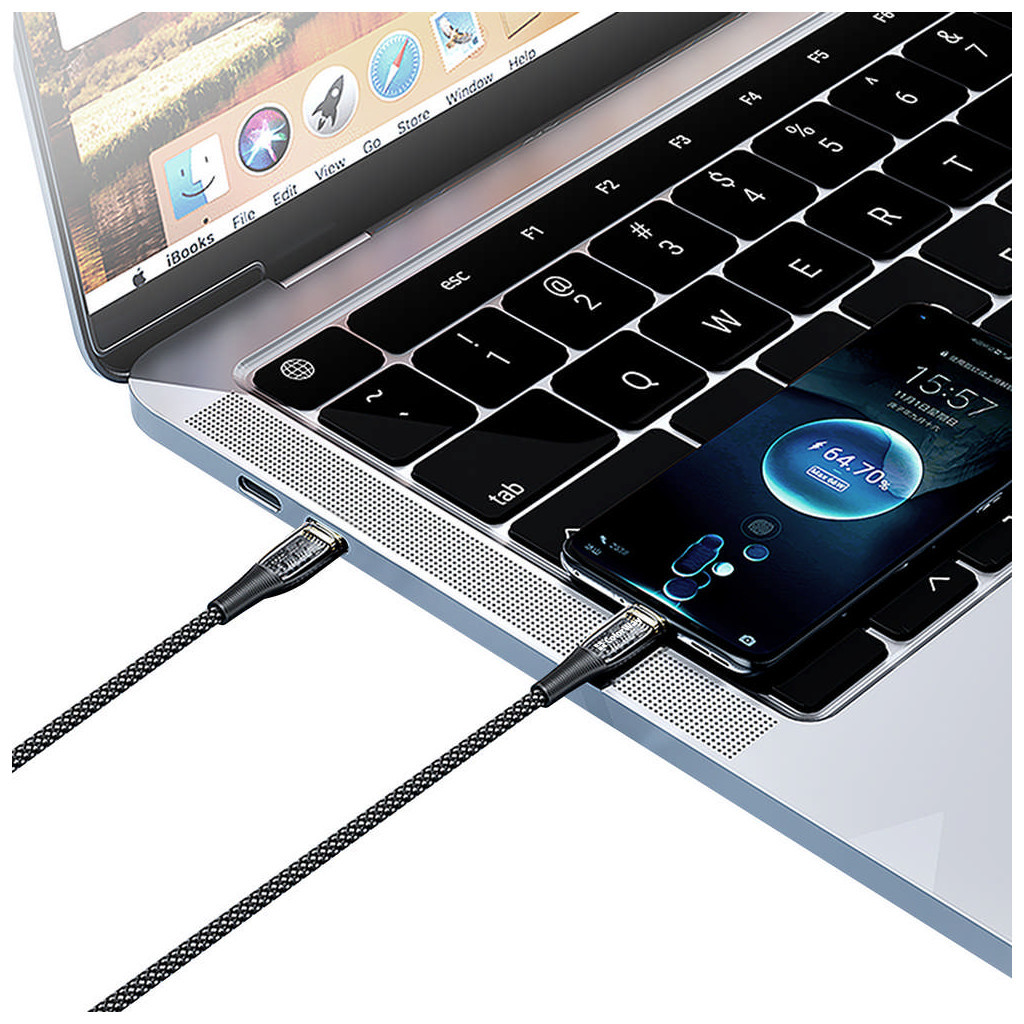 Дата кабель USB-C to USB-C 1.2m 5A 100W transparent head ColorWay (CW-CBPDCC053-BK) - зображення 7