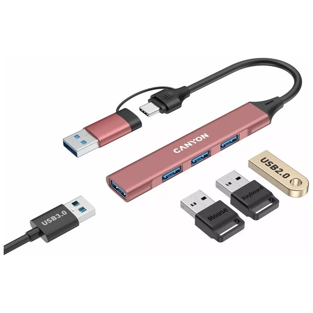 Концентратор Canyon hub DS-02 4in1 USB-A/C Pink (CNS-TDS02P) - зображення 3