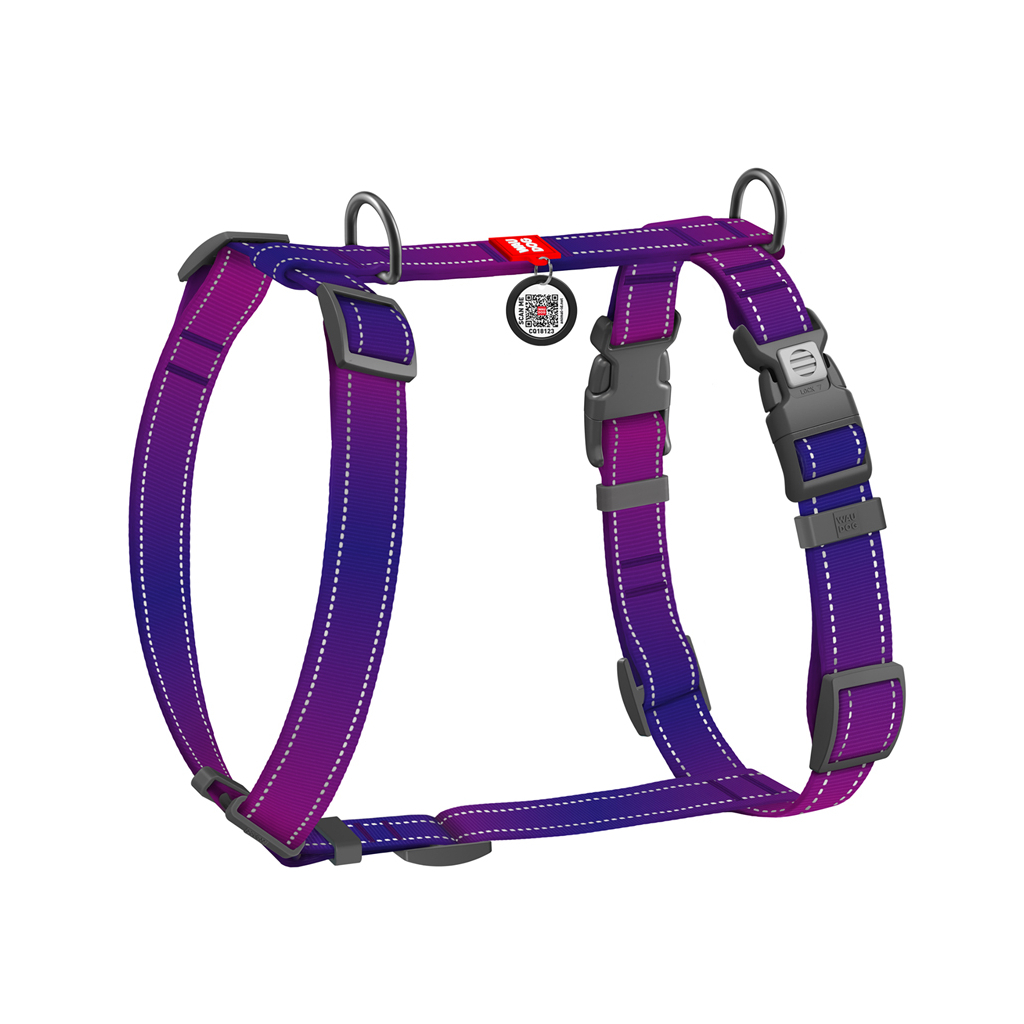 Шлея для собак WAUDOG Nylon Mono анатомічна H-подібна з QR паспортом, пластиковий фастекс, XL фіолетова (54599) - зображення 2