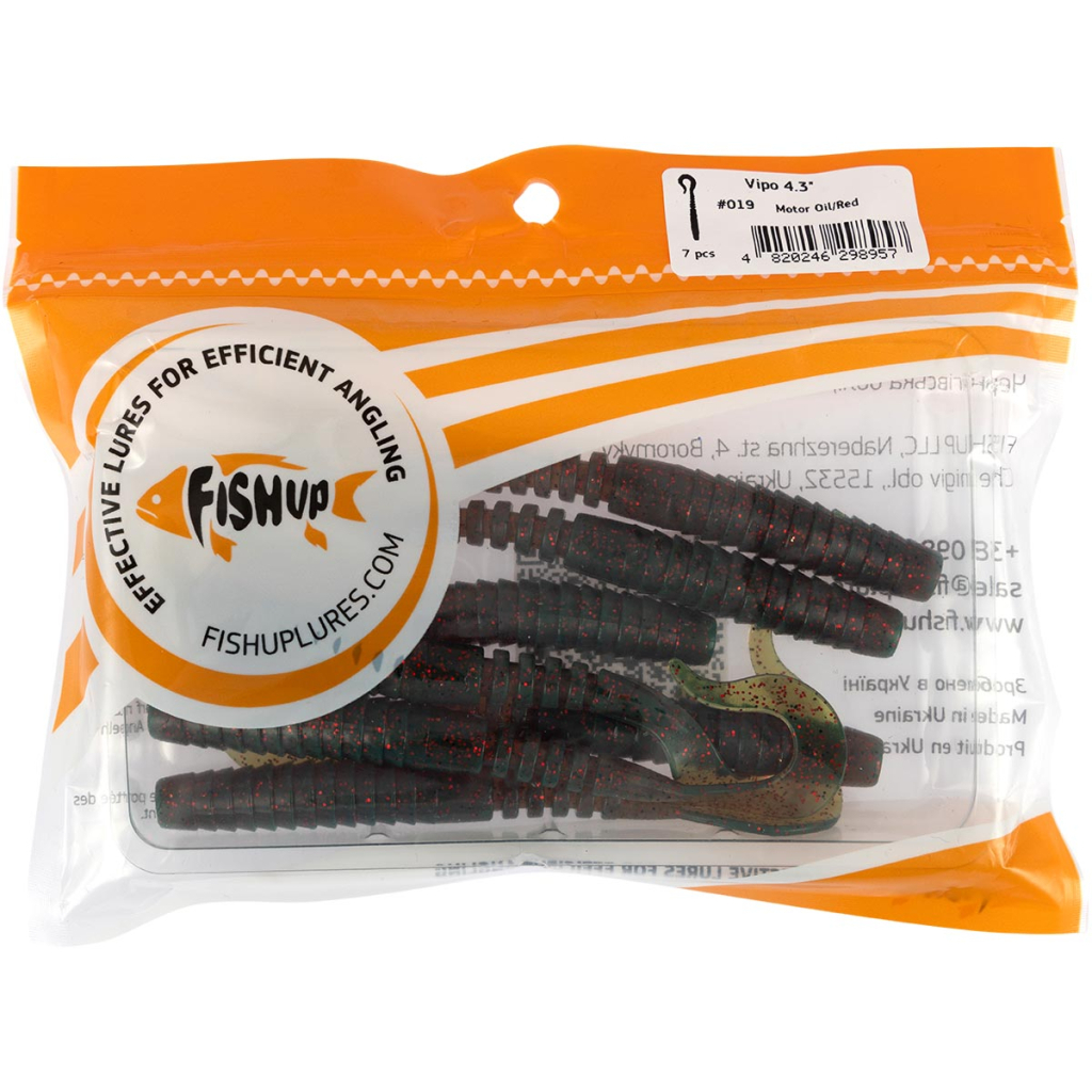 Силікон рибальський FishUP Vipo 4.3" 019 - Motor Oil/Red (7шт/уп) (1864.14.01) - изображение 2