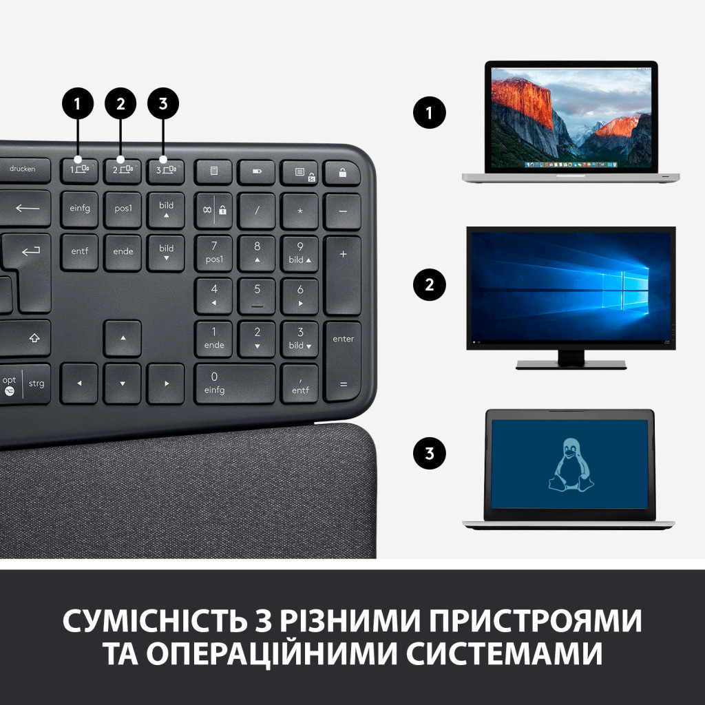 Клавіатура Logitech ERGO K860 Bluetooth/Wireless UA Black (920-010108) - зображення 9