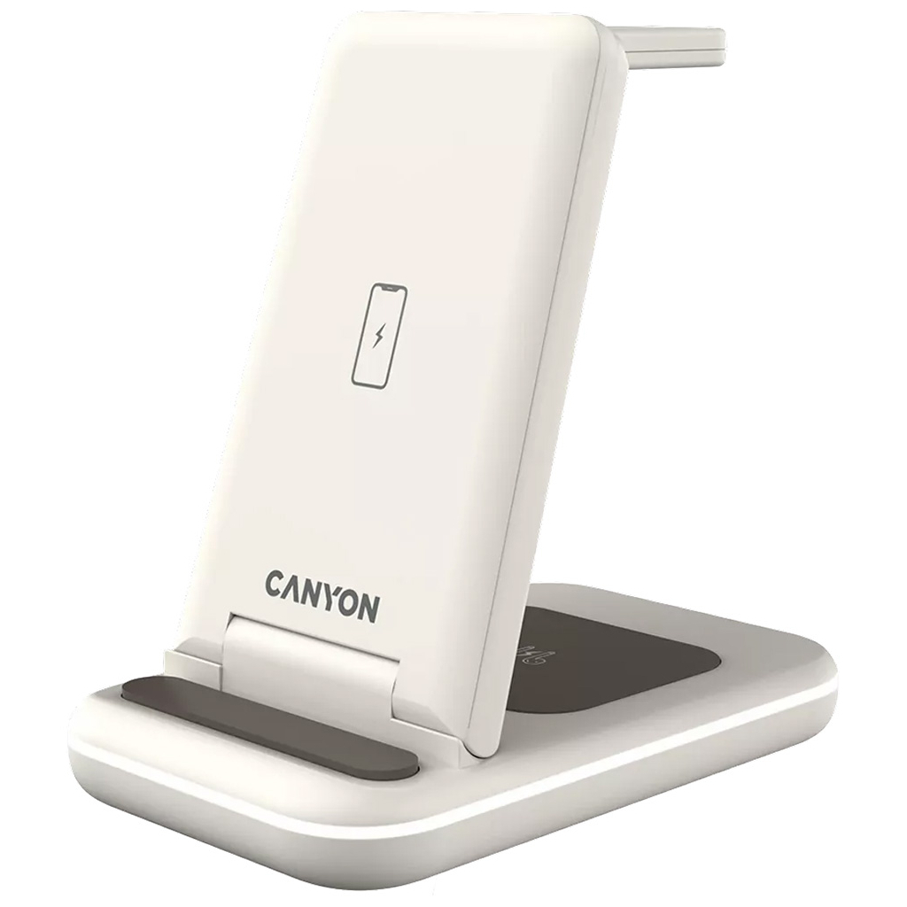 Зарядний пристрій Canyon WS-304 Foldable 3in1 Wireless charger Cosmic Latte (CNS-WCS304CL) - зображення 1