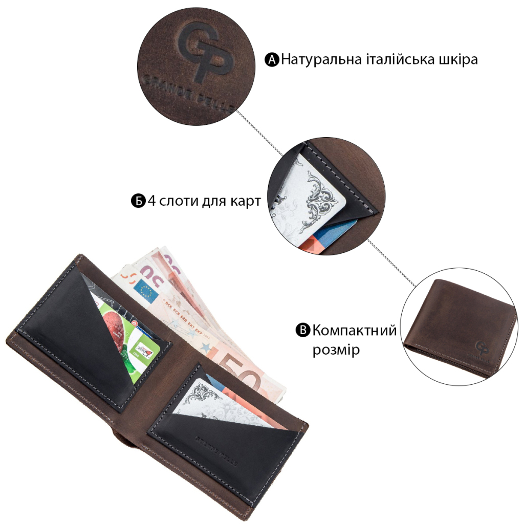 Портмоне Grande Pelle Темно-Коричневе (11227) - зображення 4