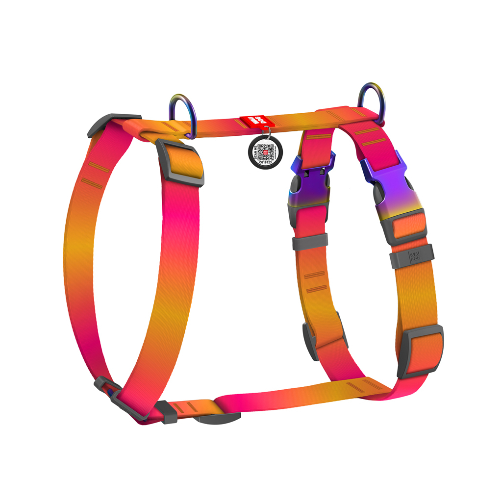 Шлея для собак WAUDOG Nylon Recycled анатомічна H-подібна з QR паспортом, градієнт, M помаранчева (52874) - зображення 1