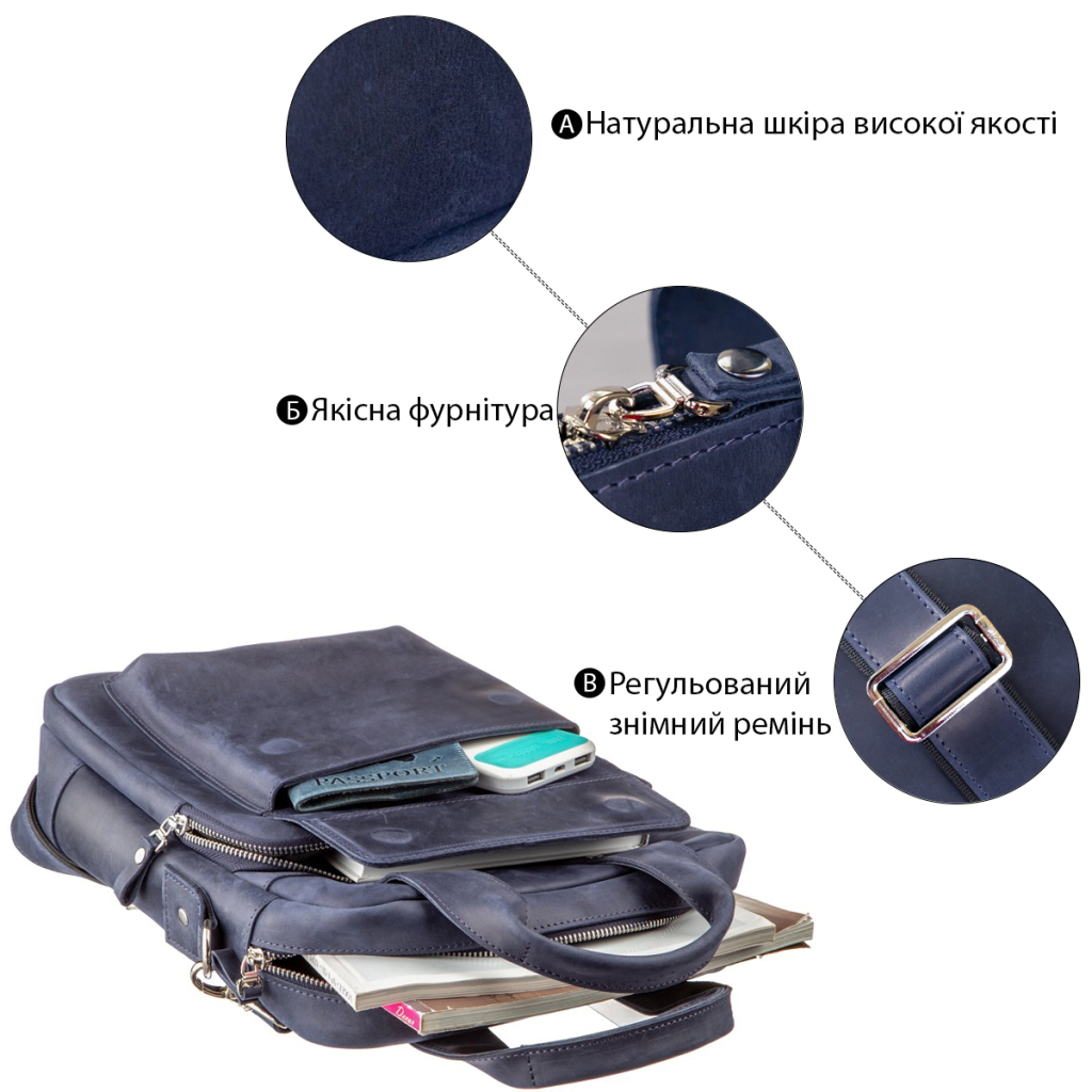 Сумка Shvigel Під А4 у матовій шкірі Синя (11170) - зображення 4