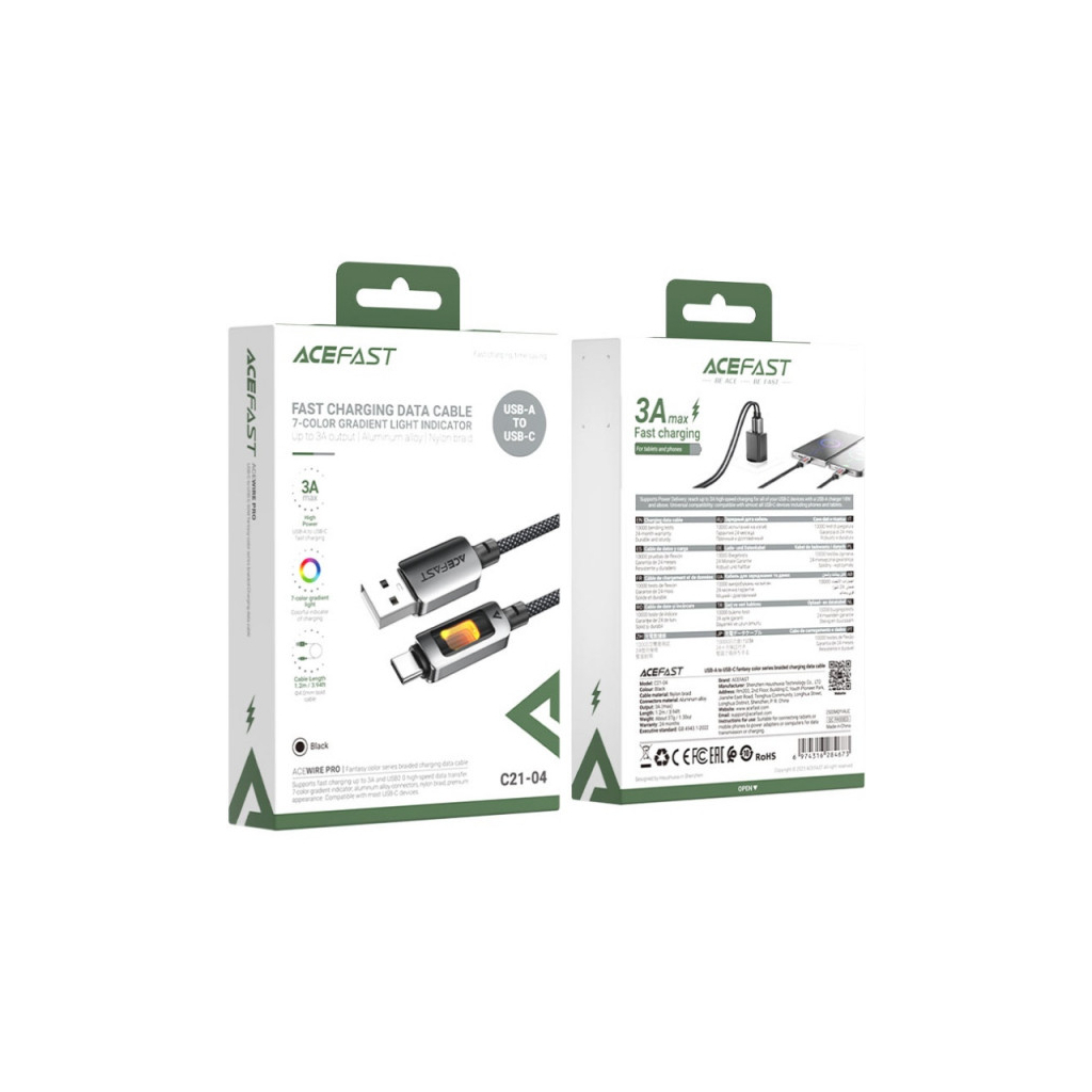 Дата кабель USB 2.0 AM to USB-C 1.2m 60W black Acefast (6974316284673) - зображення 4