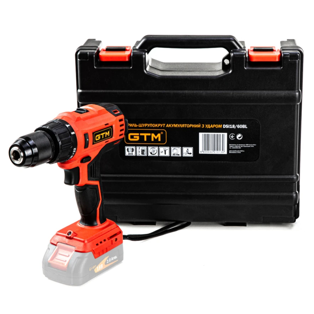Шуруповерт GTM DSI18/60BL з ударом, 18В, 60Нм (без АКБ та ЗП) (DSI18/60BL_BARE TOOL) - зображення 1
