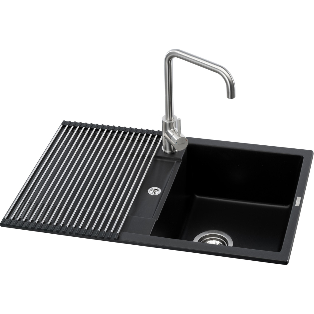 Мийка кухонна GRANADO комплект VALENCIA black shine_чаша праворуч (ksg0701R) - зображення 1