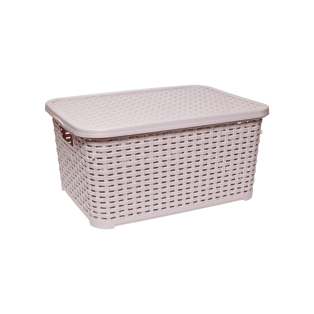 Кошик для зберігання Irak Plastik під ротанг з кришкою пудровий 5 л (6037) - зображення 1