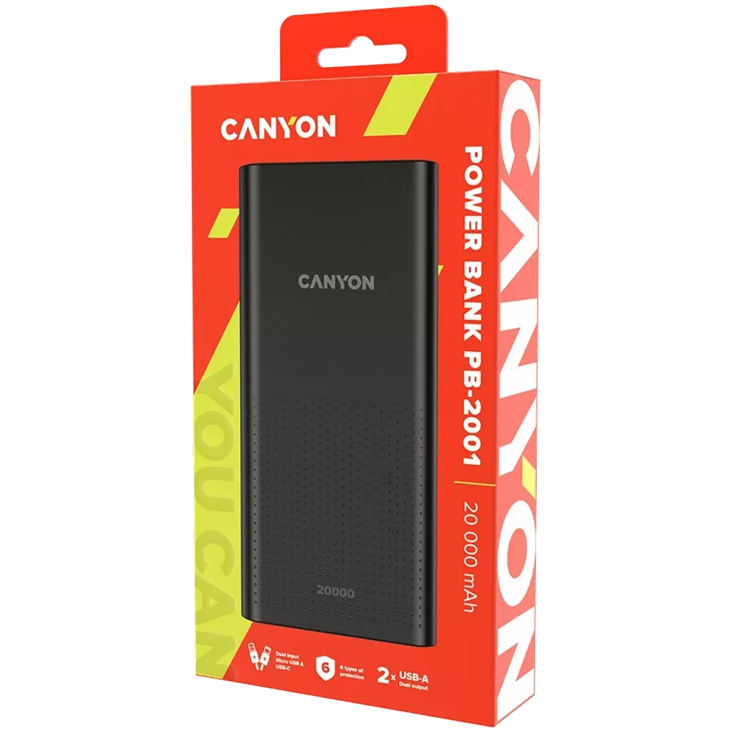 Батарея універсальна Canyon 20000mAh, Input 5V/2A, Output 5V/2.1A(Max), Black (CNE-CPB2001B) - зображення 3