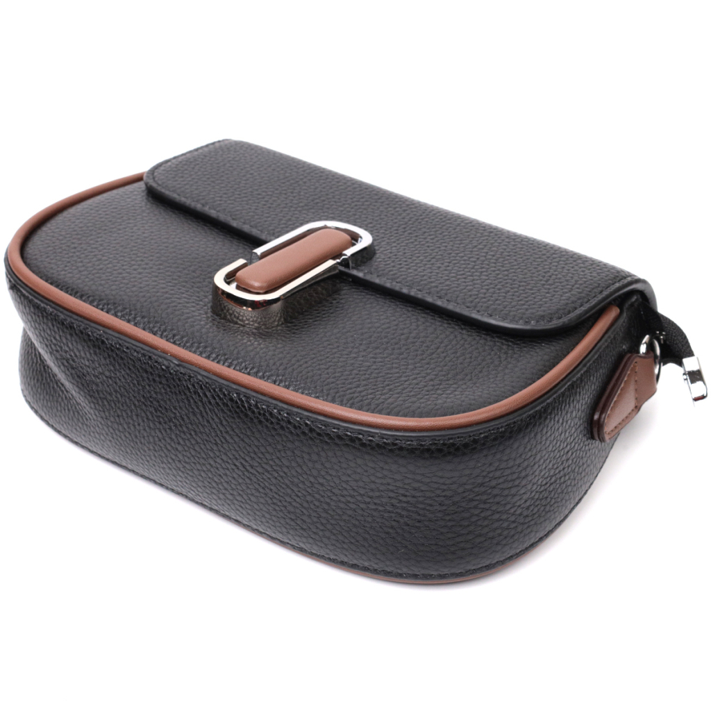 Сумка Vintage Шкіряна напівкругла з магнітом-застібкою для жінок Чорна (22441) - зображення 5