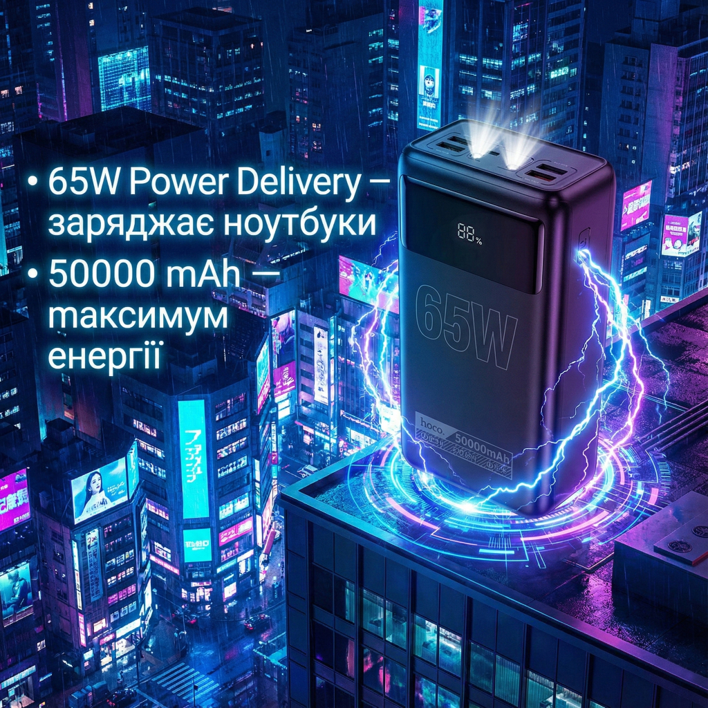 Батарея універсальна HOCO 50000mAh Apollo PD/65W QC/3.0 Black (DB81A / 714725) - зображення 7